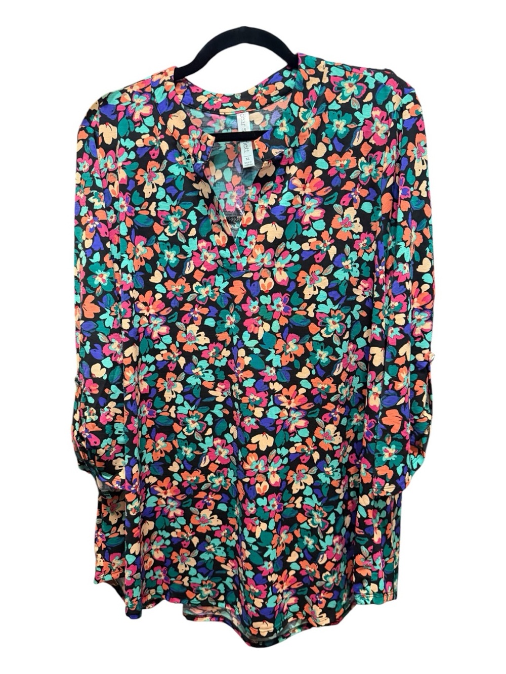 Dear Scarlett Floral Tunic Blouse Women’s XL Black Multicolor NWT